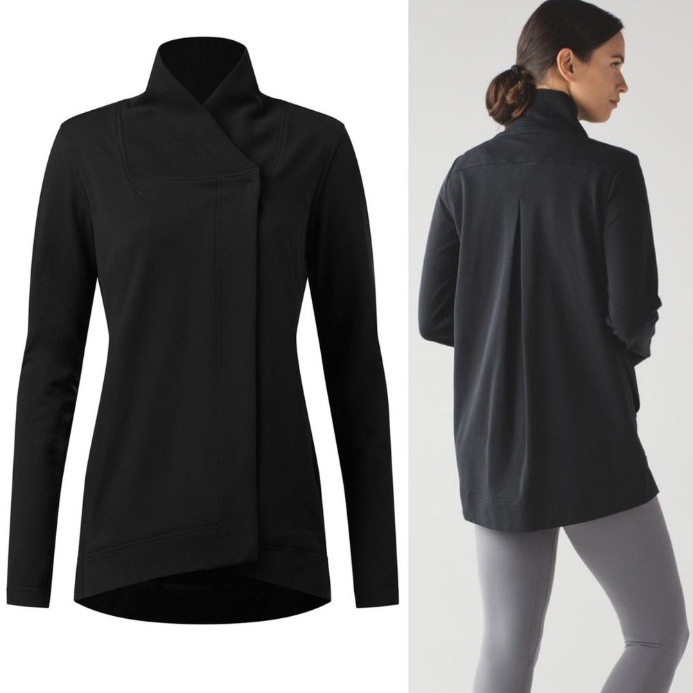 Lululemon Black Wrap‎ Jacket Womens Size 2 Snap Button Pockets Minimalist Knit